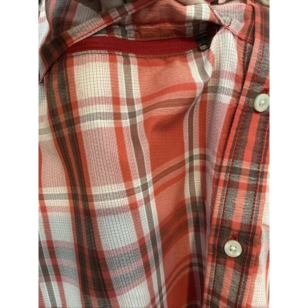 The North Face Men's Short Sleeve Button Down Orange Plaid Shirt Size Large EUC